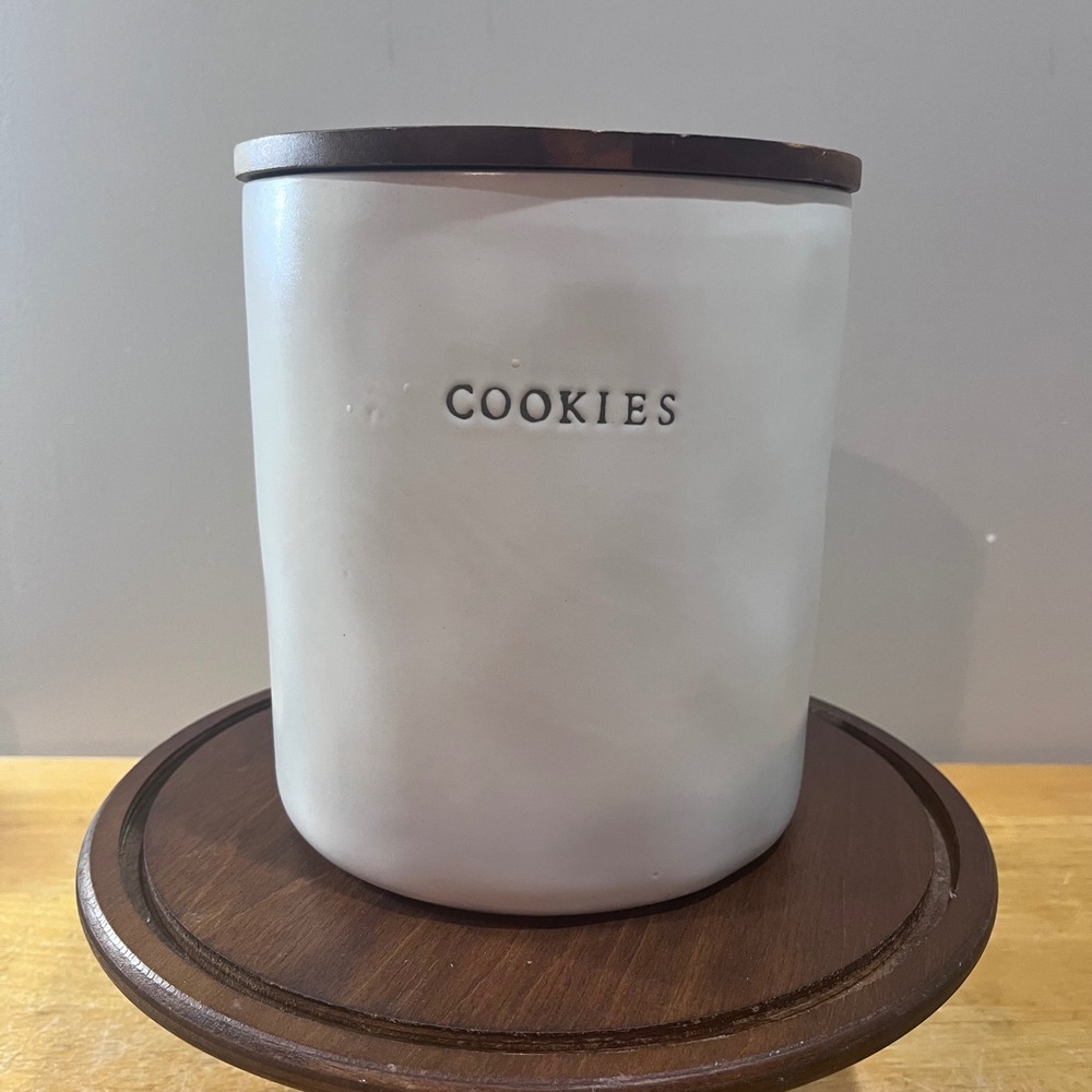 Hearth & Hand Magnolia Cream Stoneware Cookie Jar with Wood Lid Modern Farmhouse